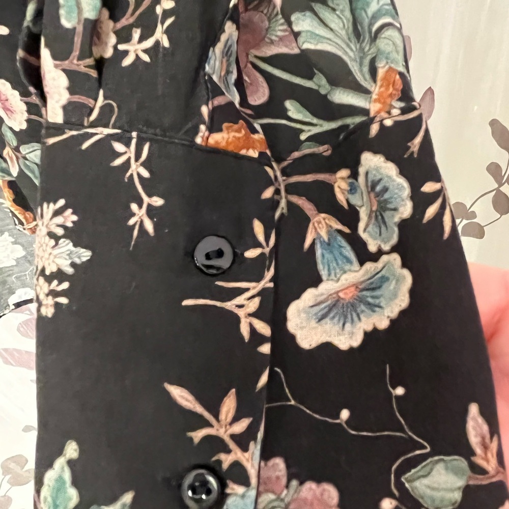 Zara Woman Semi Shear Black Floral V-Neck Blouse Top Size M - Picture 6 of 12